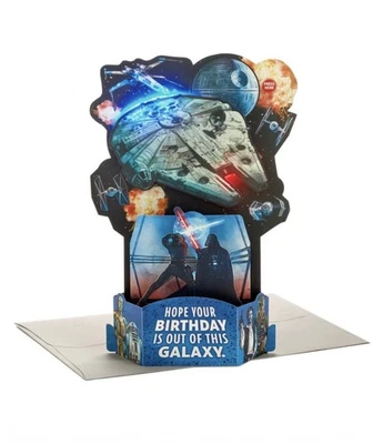 Tarjeta de cumpleaños emergente 3D Star Wars musical/luces sello papel tarjeta maravilla NUEVO Foto 1 de 4