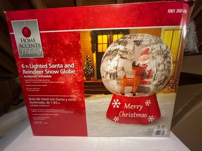 NEW CHRISTMAS 6' LIGHTED ANIMATED SANTA REINDEER SNOW GLOBE AIRBLOWN INFLATABLE - Image 1 of 4
