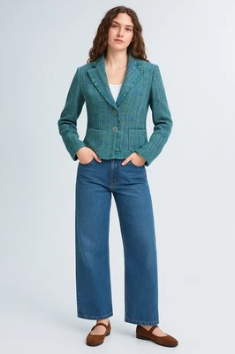 Blazer Chadwick’s Tweed Talla 10 Azul Verde Chaqueta Borde Flecos Años 90 Vintage Carrera Foto 1 de 4