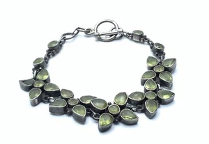 Mexico 925 Sterling Silver Green Peridot Cluster Flower Link 7.5” Bracelet - Picture 1 of 8