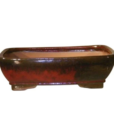 Bonsai de cerámica esmaltada rectangular rojo parisino 12,0" x 9,5" x 3,375" Foto 1 de 2