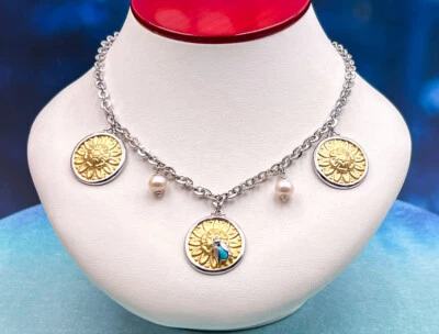 TAGLIAMONTE (SH168)925SS/Rhod.  Cameo Charm Necklace *Sunflower and Bee*Reg.$385 - Image 1 of 4
