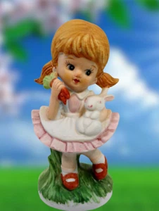Porcelain Figurine Girl White Bunny Rabbit 1970s HOMCO Collectible Home Decor - Picture 1 of 12