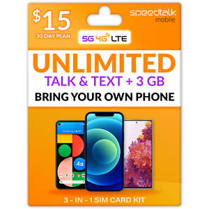 Speedtalk Preloaded Phone Plan + Sim Card Unlimited Talk & Text 3Gb Data