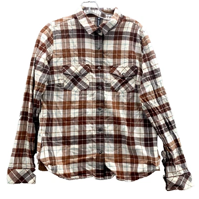 Camisa de franela Kuhl para mujer mediana marrón a cuadros perla a presión senderismo occidental al aire libre Foto 1 de 4