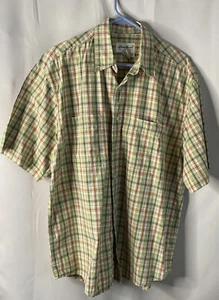 Eddie Bauer Plaid Green Red Blue Button Up Shirt Top Short Sleeve Medium Cotton - Picture 1 of 5