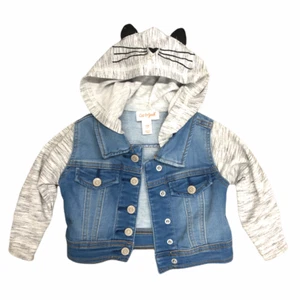 Cat & Jack Girls French Terry Kitty Cat Hoodie Denim Jean Jacket - Size 12M - Picture 1 of 6