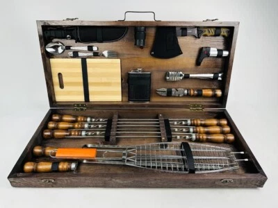 Skewers set grill tools for shashlik mangal and grill in case UKRAINE (7509) - Image 1 of 4