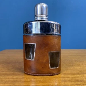 Vintage Leather Bound Hip Flask - Picture 1 of 10