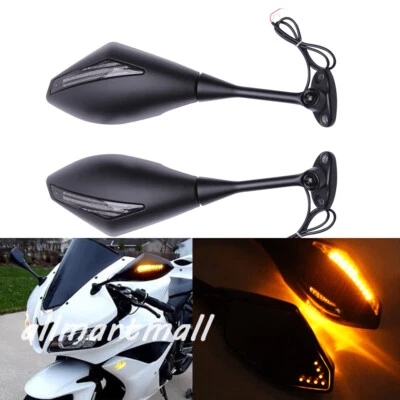 For Honda CBR Suzuki GSXR Side Rearview Mirror 6mm LED Turn Signal Light Matte - Image 1 of 4