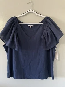 Ophelia Roe Women’s Plus 3X V Neck Navy Blue Butterfly Sleeves NEW - Picture 1 of 8