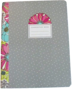 Whimsical Flower Wide Rule Composition Book (Gray with Dots and Floral Binding) - Picture 1 of 1
