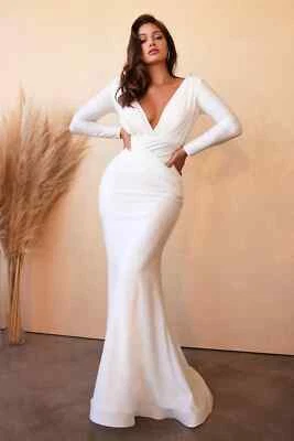 Cinderella Divine Off White Surplice Neck Long Sleeve Wedding Gown Medium $269 - Image 1 of 2