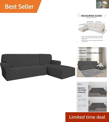 Elegante funda elástica de sofá gris oscuro para protección de sofá seccional en forma de L Foto 1 de 4