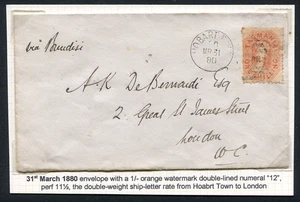 TASMANIA (24770): 1880 QV 1/- cancelar/cubrir, Ex CHARTWELL 1880 - Imagen 1 de 2
