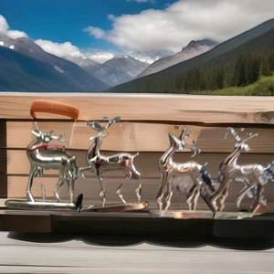 Set 4 Silver Toned Stocking Holders Reindeer Christmas Stocking Holders - Picture 1 of 9