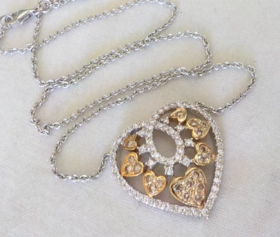 Gorgeous 18K Multi Gold Mosaic Heart Diamond Necklace - 9.8 gms, 16.7 in, 1.0 ct - Image 1 of 4