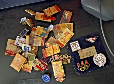 32 Olympic Pins Lot USA Coca-Cola Barcelona Atlanta Advertising Various alcatel - Image 1 of 4