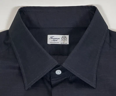 CAMISA DE VESTIR FINAMORE NAPOLI ÓNIX GRIS SÓLIDO CUELLO EXTENDIDO PUÑO BARRIL ~ A MEDIDA Foto 1 de 4