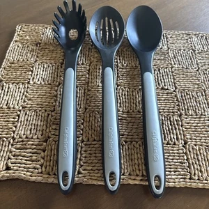 3 Calphalon Nylon Slotted Spoon, Fork, Solid Spoon Black Gray 12" - Picture 1 of 8