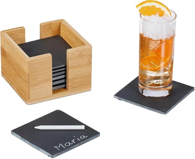 Sottobicchieri in Ardesia, Set Da 8 Sottotazza Quadrati, 10X10 Cm, Sotto Calici  - Immagine 1 di 4