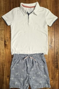 Tommy Bahama Boys 7/8 Nautical Outfit - White Polo, Blue Linen Anchor Shorts - Picture 1 of 3