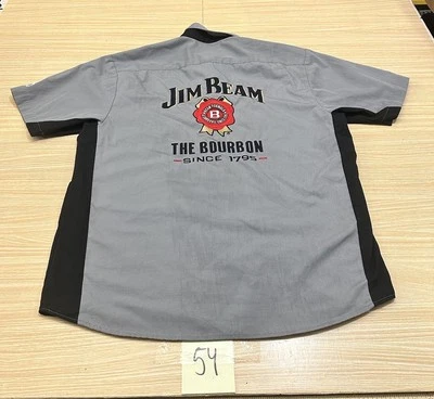 Men’s Jim Beam Medium Collared Button Down Shirt Dark Gray Patches Embroidery - Image 1 of 4