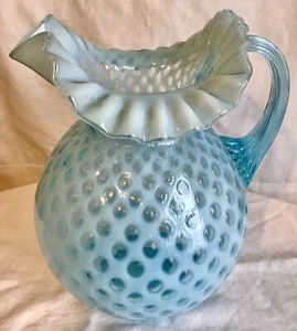 Vintage Fenton art glass blue opalescent honeycomb pitcher - Picture 1 of 3