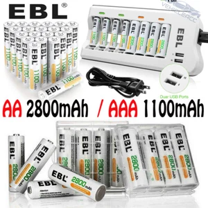Rechargeable AAA AA Batteries 1100/2800mAh 1.2V Ni-MH / 8 Slots Wall Charger Lot - Picture 1 of 41