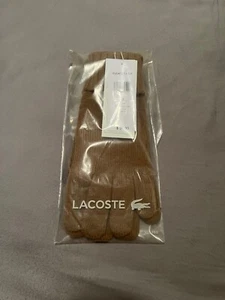 NWT LACOSTE Mens Gloves Mitten Brown 100% Wool Croc Logo RV045251SIX Knit Size M - Picture 1 of 6