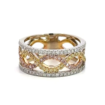 Roman & Jules 18K Tri-Color Gold White, Pink & Canary Diamond Ring Size 5.25 - Image 1 of 4
