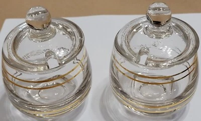 VINTAGE GLASS CONDIMENT SET OF 2 for Relish, Ketchup, Mustard, Cocktail Sauce  - Image 1 of 4