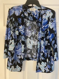 ELIZA J SZ 16W NWT, Blue Floral 3/4 Sleeve Open Front Jacket Blazer - Picture 1 of 4