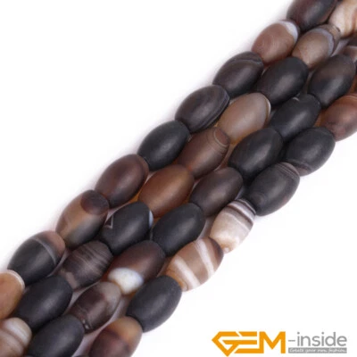 Brown Red Vintage Agate Stone 15" Olivary Matte Beads For Jewelry Making 8x12mm - Image 1 of 4