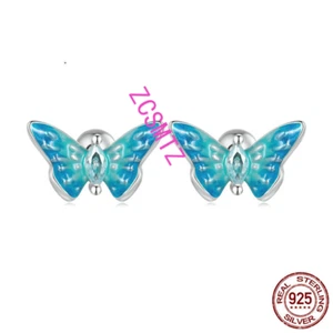 Neu S925 Sterling Silber Damen Ohrringe Plattierung Schmetterling Ohrringe - Picture 1 of 13