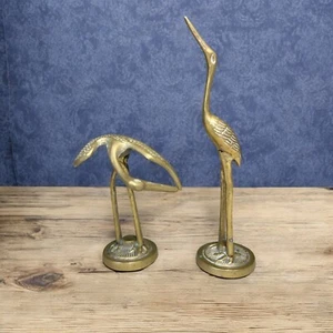 Pair of Vintage Brass Crane Egret Heron Stork Bird Figures - Ornaments - Picture 1 of 10