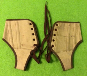 Vintage ~ SPATS ~heavyweight tent canvas ~ lace up ~ Tan & Brown Lace~ Medium - Picture 1 of 8