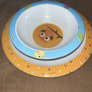 2-tlg Kinder Ess Geschirr Set Eulen - Teller /Müslischüssel - Bild 1 von 4