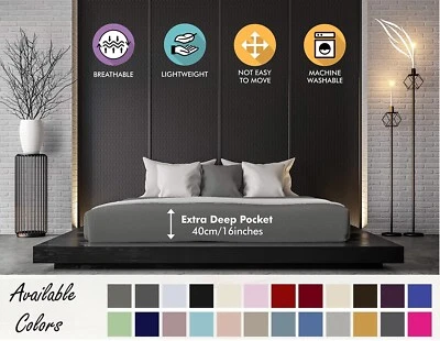 Extra Deep 40CM Fitted Sheet Bed Sheets Single Double King Super King Size