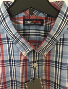 Roundtree Yorke Travel 4XB Botón Delantero Manga Corta Grande y Alto Azul Nuevo con Etiquetas Para Hombres - Imagen 1 de 5