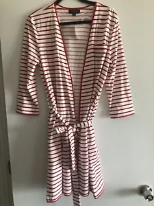 NWT ANN TAYLOR SLEEP red & Ivory Striped Robe with Belt. Small. - Picture 1 of 5