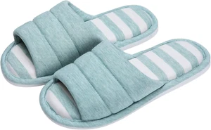 Open Toe House Slippers for Women Men Soft Cotton Indoor Shoes Memory Foam Slip - Picture 1 of 5