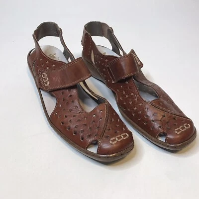 Rieker Mujer Talla 41 EU 10 EE. UU. Cuero Marrón Maryjane Cómodo Recorte Zapatos Correa Foto 1 de 4