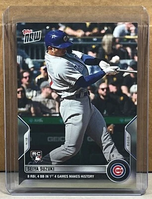 2022 TOPPS NOW #40 SEIYA SUZUKI CHICAGO CUBS ROOKIE 8 RBI 4 BB in 1st 4 games - Image 1 of 2