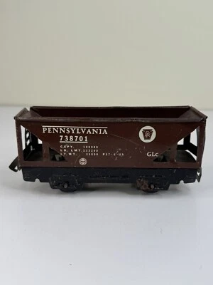 Marx 738701 PRR Hopper Brown Litho 4 Wheel 6 Inch O gauge X5326 - Image 1 of 4