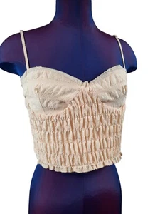 Crop top Zara panna e bianco smocked Gingham taglia media donna nuovo con etichette fuori produzione - Foto 1 di 9