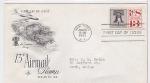 TurtlesTradingPost- Liberty Bell Airmail FDC- 1961 #C62- Artcraft Cachet - Picture 1 of 1