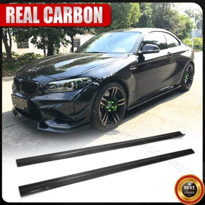 Panel labial de extensión de faldones laterales de fibra de carbono real para BMW F87 M2 M2C 2016-2020 Foto 1 de 4