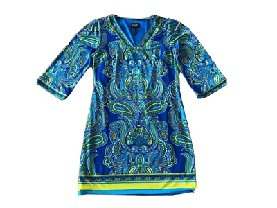 Vintage Y2K Laundry Shelli Segal Vestido Túnico de Lápiz con Estampado de Paisley Azul Talla S Foto 1 de 4