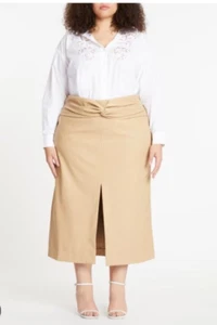 Tanya Taylor Bryna Skirt Beige Faux Leather Skirt Size 22, NEW NWT, Retail $425 - Picture 1 of 18